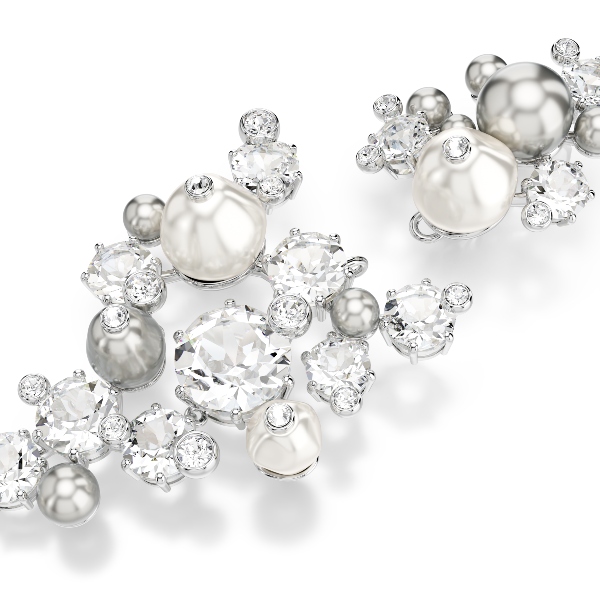 Clip earrings, Crystal pearl, Round cut, White, Rhodium plated Constella Swarovski 5