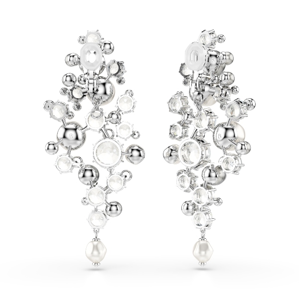 Clip earrings, Crystal pearl, Round cut, White, Rhodium plated Constella Swarovski 6