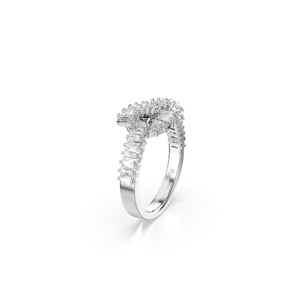 Ring, Baguette cut, Knot, White, Rhodium plated Matrix Swarovski 2