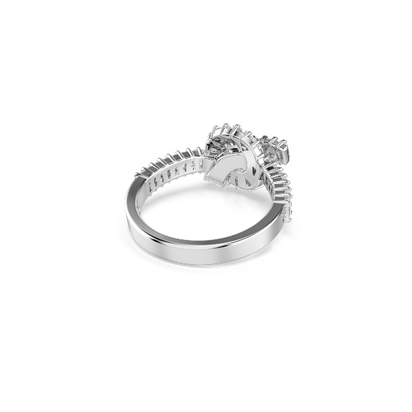Ring, Baguette cut, Knot, White, Rhodium plated Matrix Swarovski 4