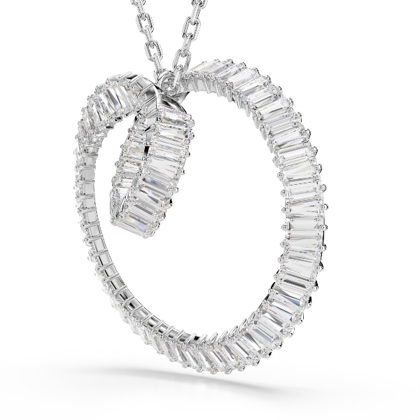 Pendant, Baguette cut, White, Rhodium plated Matrix Swarovski 3