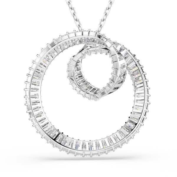 Pendant, Baguette cut, White, Rhodium plated Matrix Swarovski 5