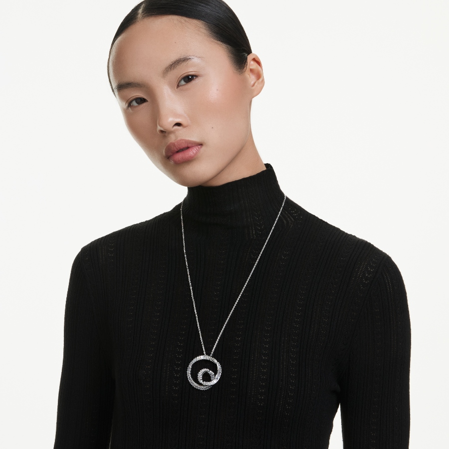 Pendant, Baguette cut, White, Rhodium plated Matrix Swarovski 6