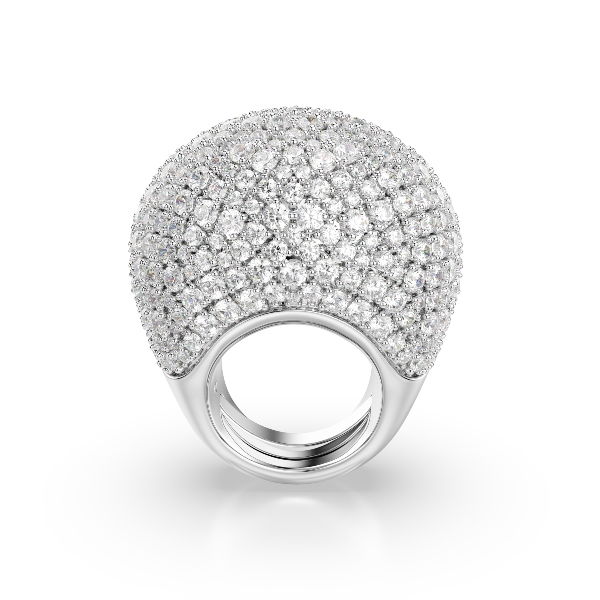 Cocktail ring, Large, White, Rhodium plated Sublima Swarovski 3