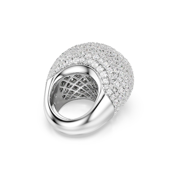 Cocktail ring, Large, White, Rhodium plated Sublima Swarovski 4