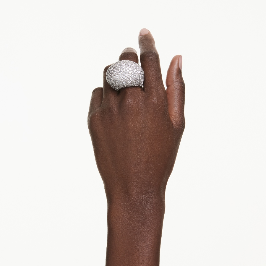 Cocktail ring, Large, White, Rhodium plated Sublima Swarovski 5