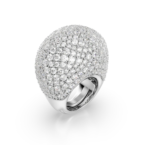 Cocktail ring, Large, White, Rhodium plated Sublima Swarovski