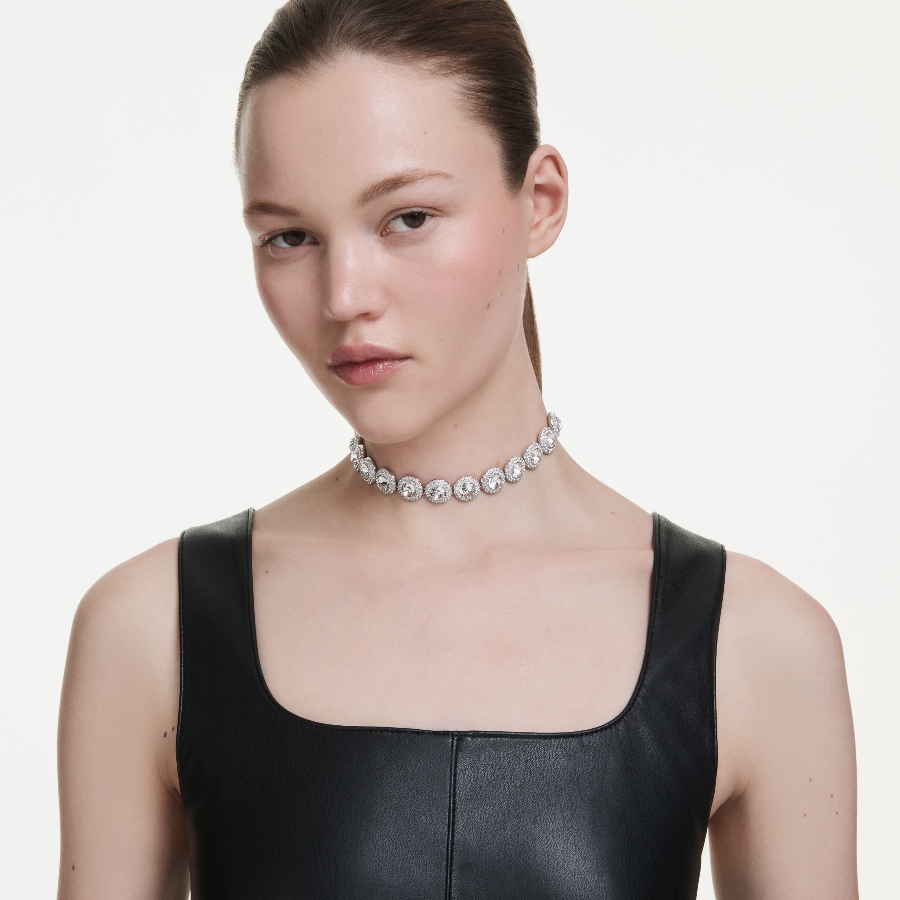 Choker, White, Rhodium plated Una Swarovski 6