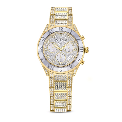 Lux watch, Swiss Made, Metal bracelet, Gold tone, Gold-tone finish Dextera Swarovski