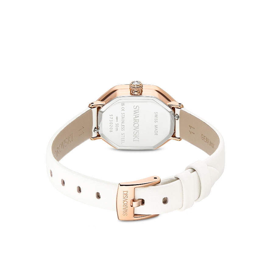 Watch, Swiss Made, Leather strap, White, Rose gold-tone finish Dextera Swarovski 3