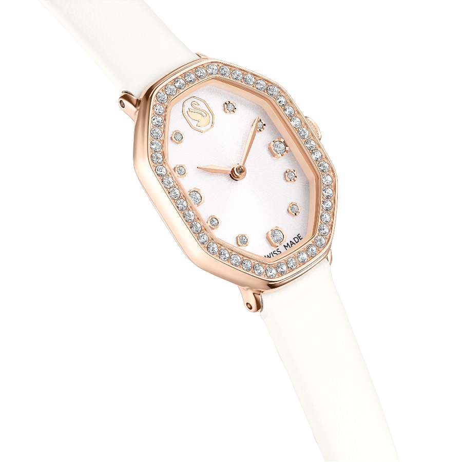 Watch, Swiss Made, Leather strap, White, Rose gold-tone finish Dextera Swarovski 7