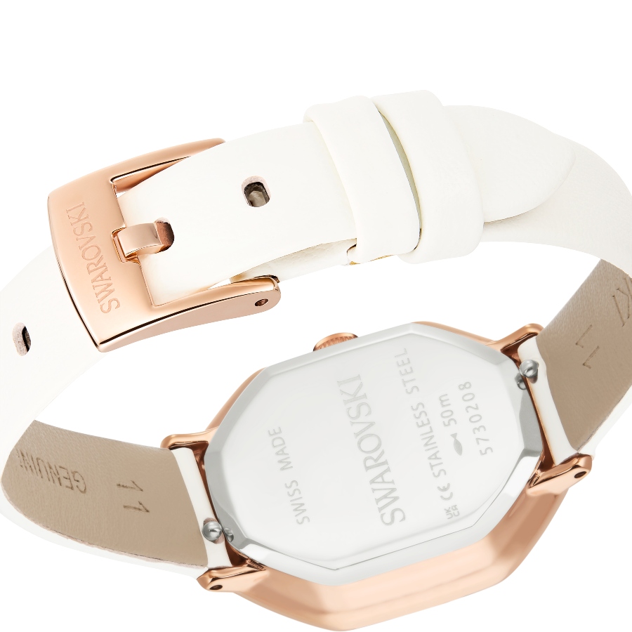 Watch, Swiss Made, Leather strap, White, Rose gold-tone finish Dextera Swarovski 6