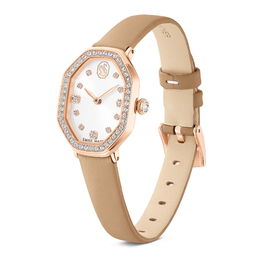 Watch, Swiss Made, Leather strap, Brown, Rose gold-tone finish Dextera Swarovski 2