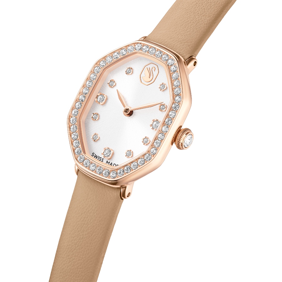 Watch, Swiss Made, Leather strap, Brown, Rose gold-tone finish Dextera Swarovski 4
