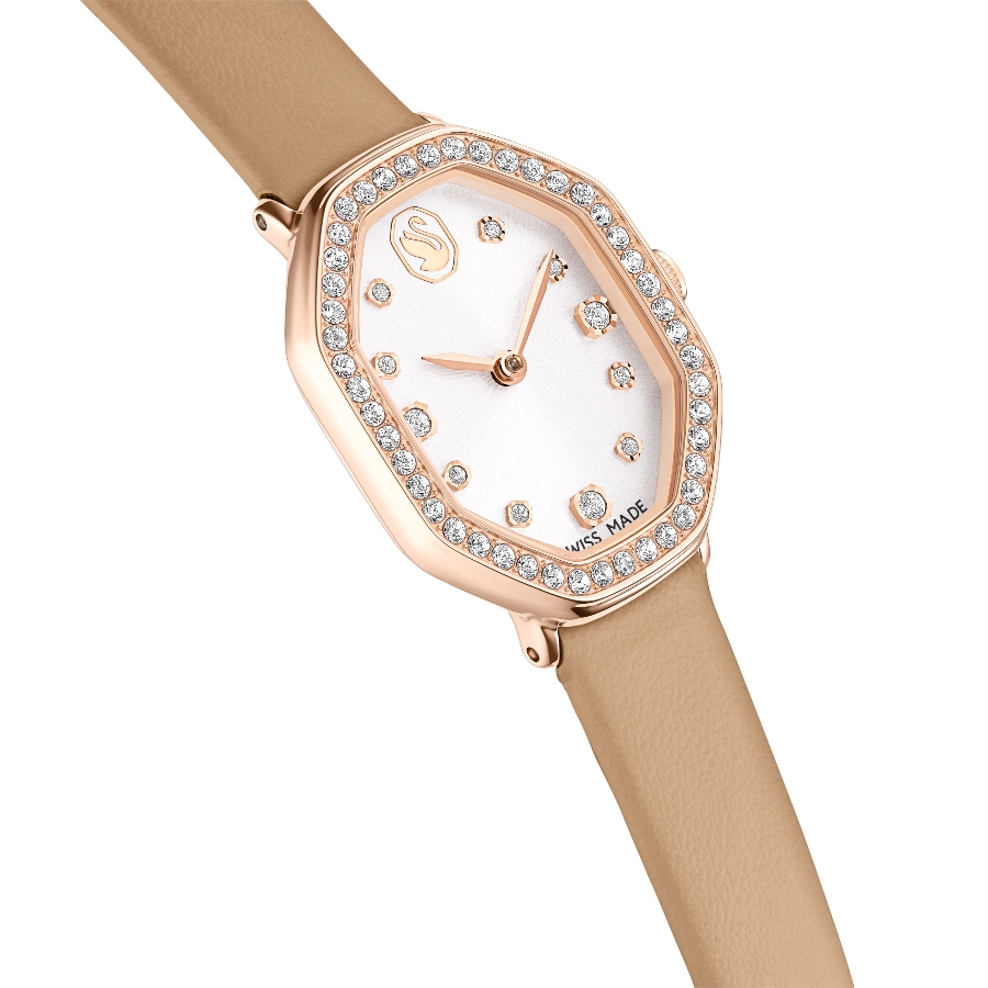 Watch, Swiss Made, Leather strap, Brown, Rose gold-tone finish Dextera Swarovski 6