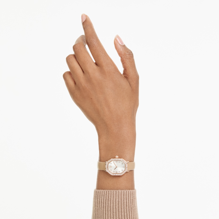 Watch, Swiss Made, Leather strap, Brown, Rose gold-tone finish Dextera Swarovski 8