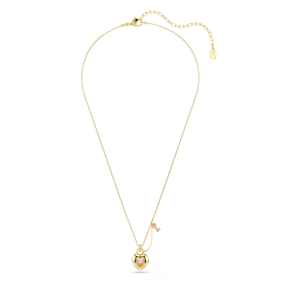 Pendant, Mixed cuts, Heart, Key, Pink, Gold-tone plated Idyllia Swarovski 2