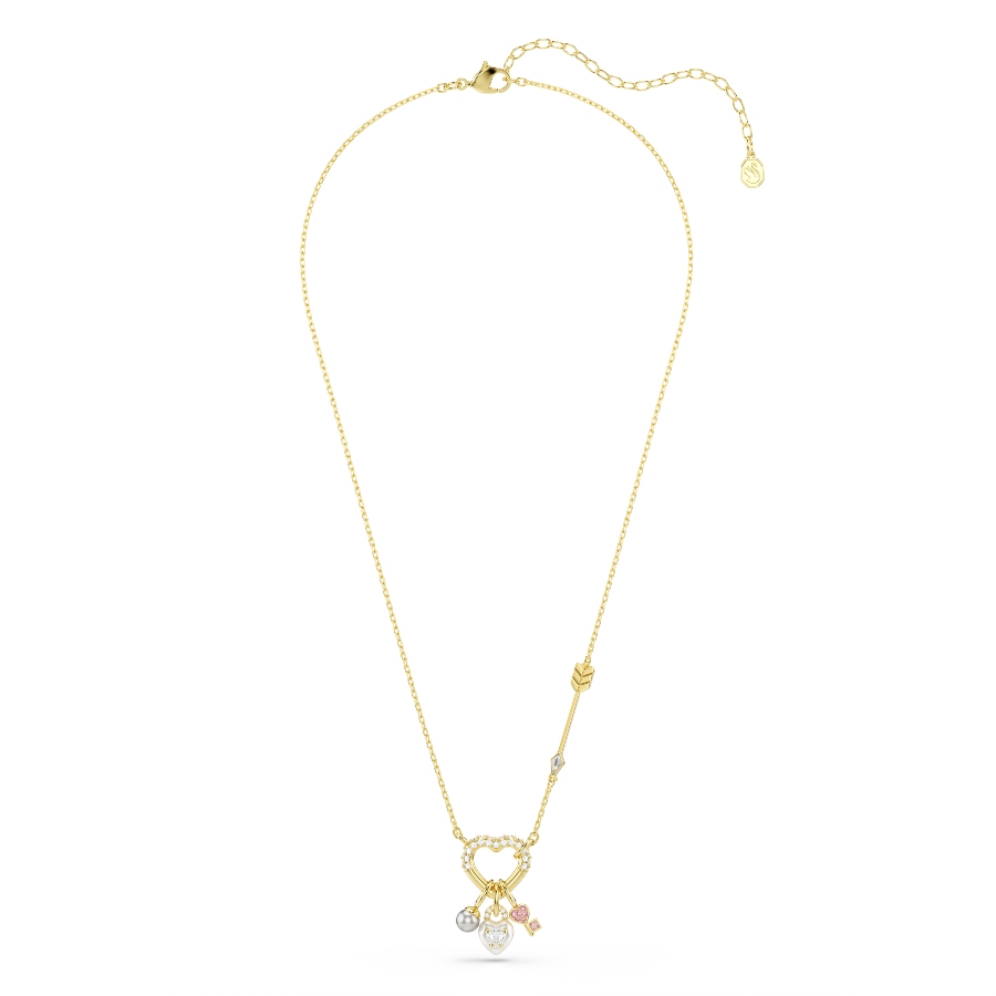 Pendant, Mixed cuts, Heart, Key, Pink, Gold-tone plated Idyllia Swarovski 2