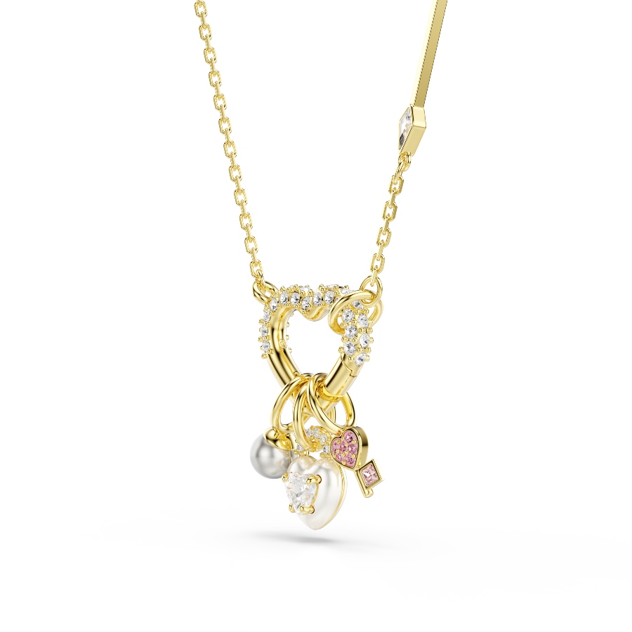 Pendant, Mixed cuts, Heart, Key, Pink, Gold-tone plated Idyllia Swarovski 3