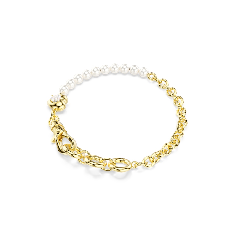Bracelet, Crystal pearl, White, Gold-tone plated Idyllia Swarovski 2