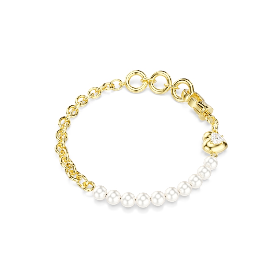 Bracelet, Crystal pearl, White, Gold-tone plated Idyllia Swarovski 5