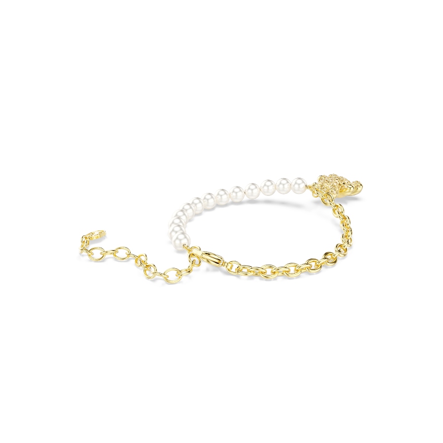 Bracelet, Crystal pearl, Round cut, Teddy, Gold tone, Gold-tone plated Idyllia Swarovski 5