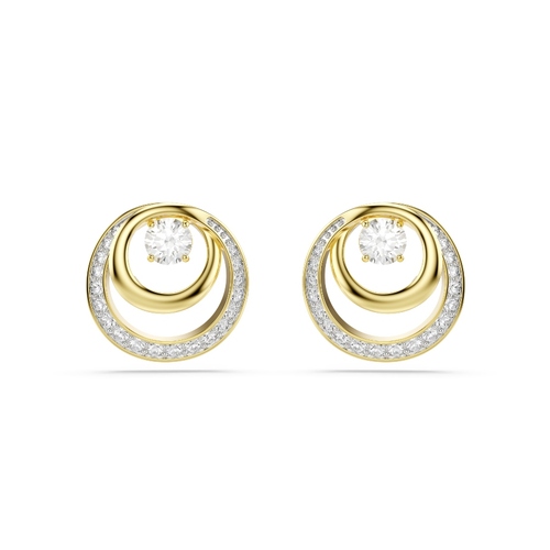 Stud earrings, Round cut, White, Gold-tone plated Hyperbola Swarovski