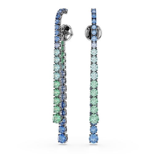 Drop earrings, Gradient of round cuts, Multicolored, Ruthenium plated Matrix Swarovski
