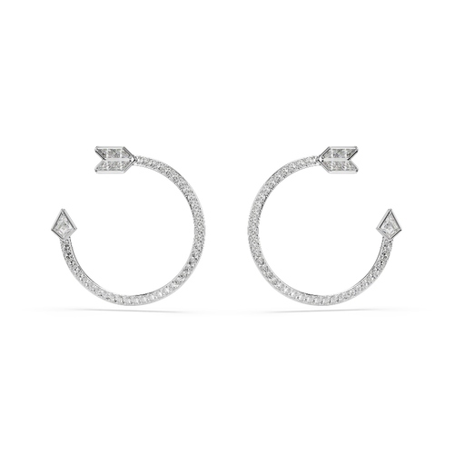 Hoop earrings, Mixed cuts, Arrow, White, Rhodium plated Idyllia Swarovski