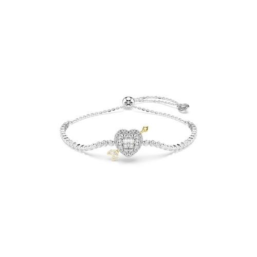 Bracelet, Mixed cuts, Heart with arrow, White, Rhodium plated Idyllia Swarovski