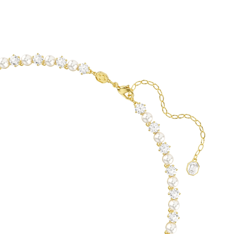 Kaklarota, Kristāla pērle, Apaļi griezuma kristāli, Balts kristāls, Zelta toņa parklājums Matrix Swarovski 3
