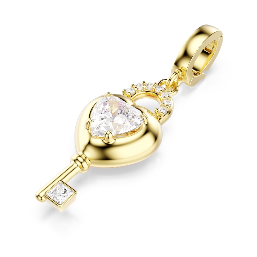 Charm, Разные огранки, белый, Покрытие оттенка золота Idyllia Swarovski 4