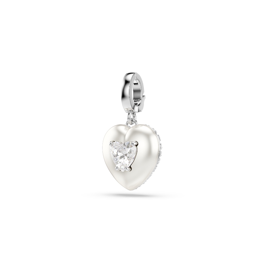 Charm, Сердце, белый, Родиевое покрытие Idyllia Swarovski 2