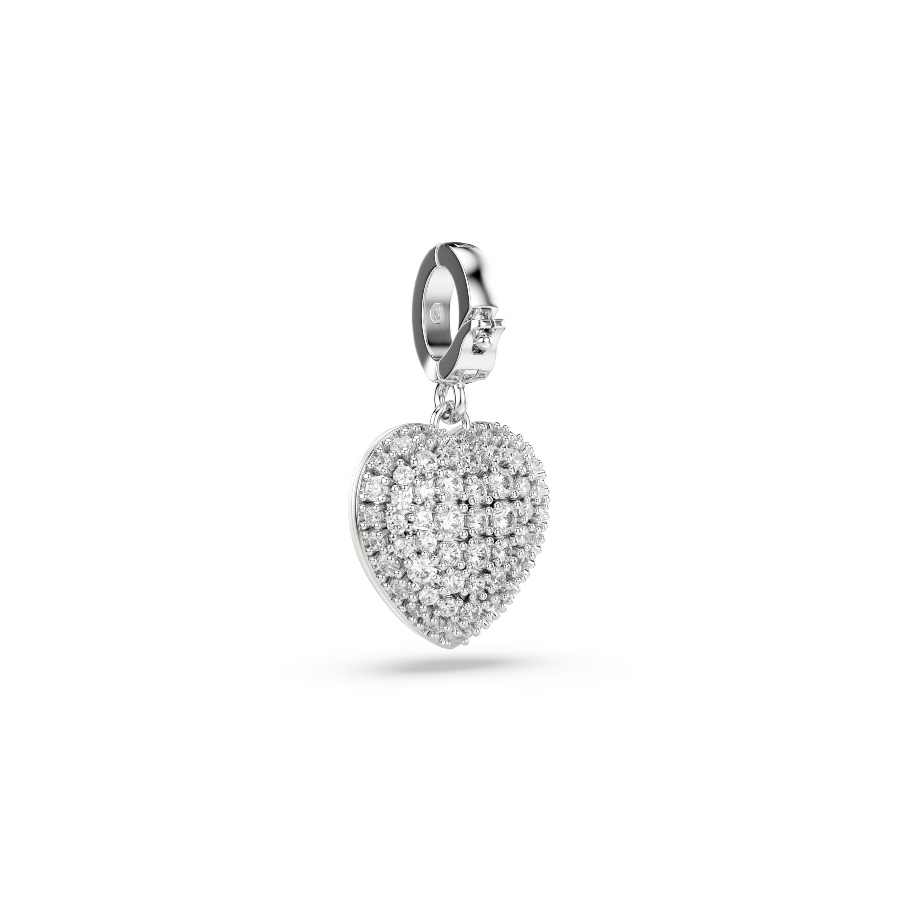 Charm, Сердце, белый, Родиевое покрытие Idyllia Swarovski 3