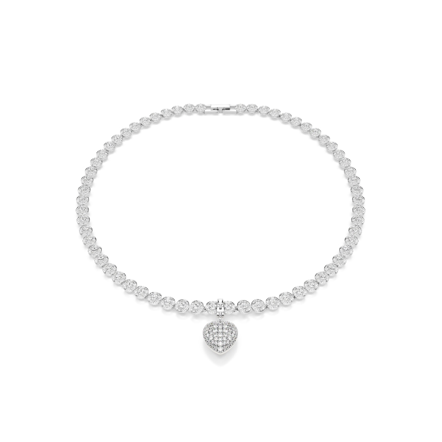 Charm, Сердце, белый, Родиевое покрытие Idyllia Swarovski 5