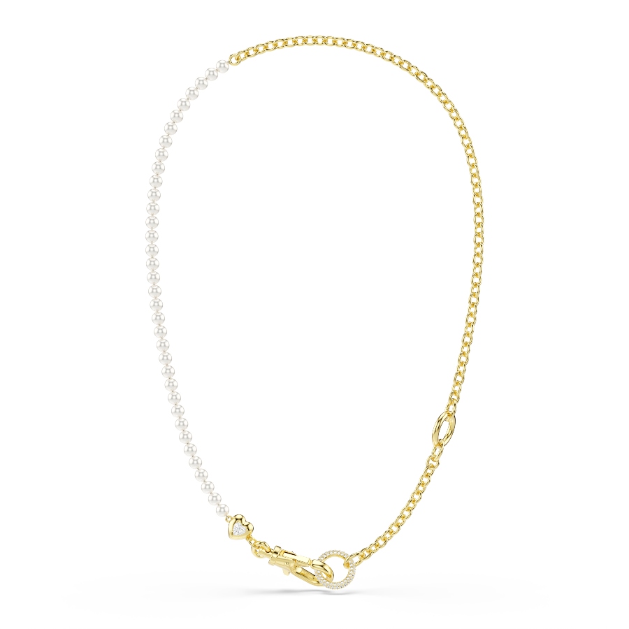 Necklace, Crystal pearl, White, Gold-tone plated Idyllia Swarovski 2
