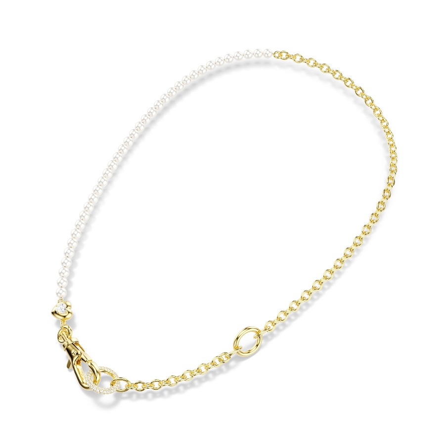 Necklace, Crystal pearl, White, Gold-tone plated Idyllia Swarovski 3