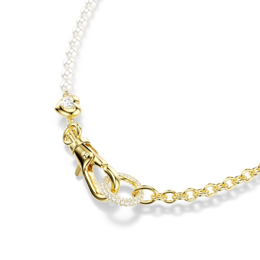 Necklace, Crystal pearl, White, Gold-tone plated Idyllia Swarovski 5