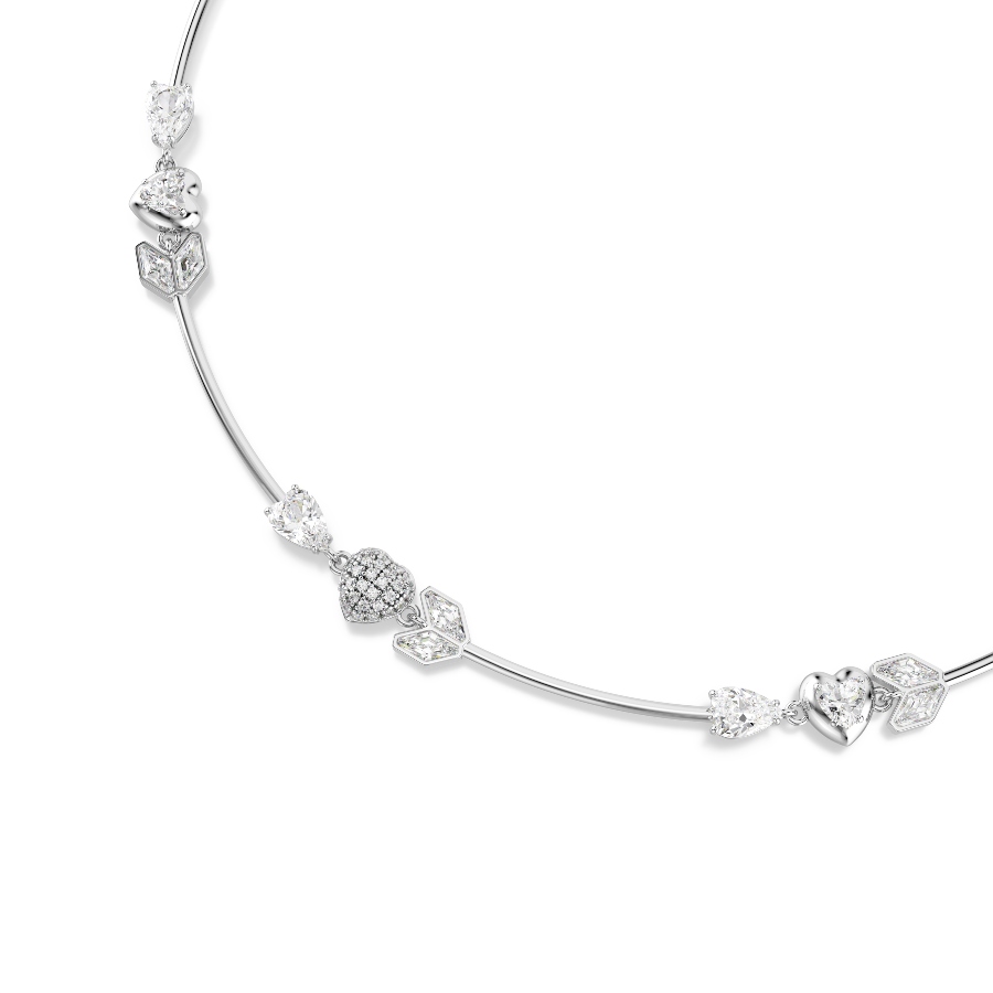 Kaklarota, Sirds ar bultu, Balts kristāls, Rodija pārklājums Idyllia Swarovski 4
