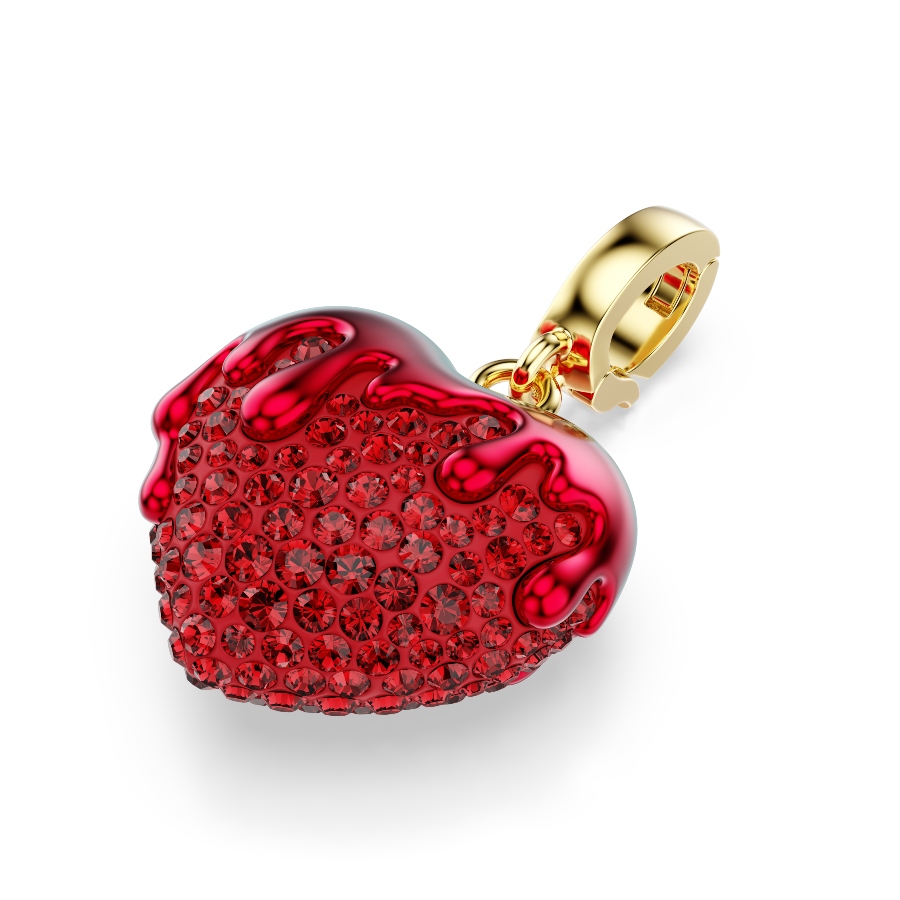 Charm, Круглая огранка, Сердце, красный, Покрытие оттенка золота Idyllia Swarovski 4
