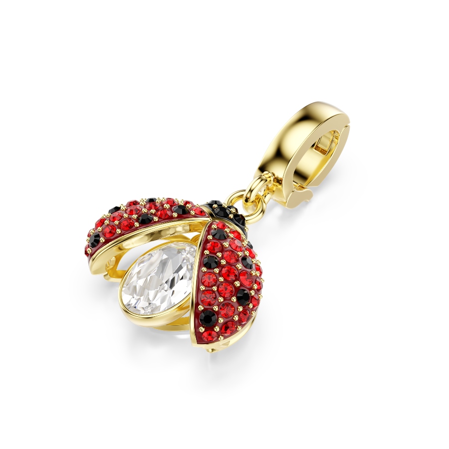 Charm, Разные огранки, Божья коровка, красный, Покрытие оттенка золота Idyllia Swarovski 4