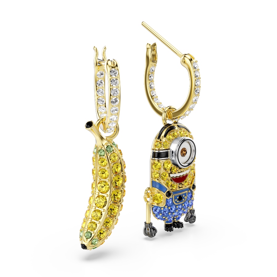 Stuart and Banana hoop earrings, Pavé, Multicolored, Gold-tone plated Minions Swarovski 3
