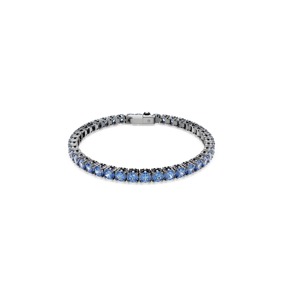 Bracelet, Round cut, Blue, Ruthenium plated Matrix Swarovski