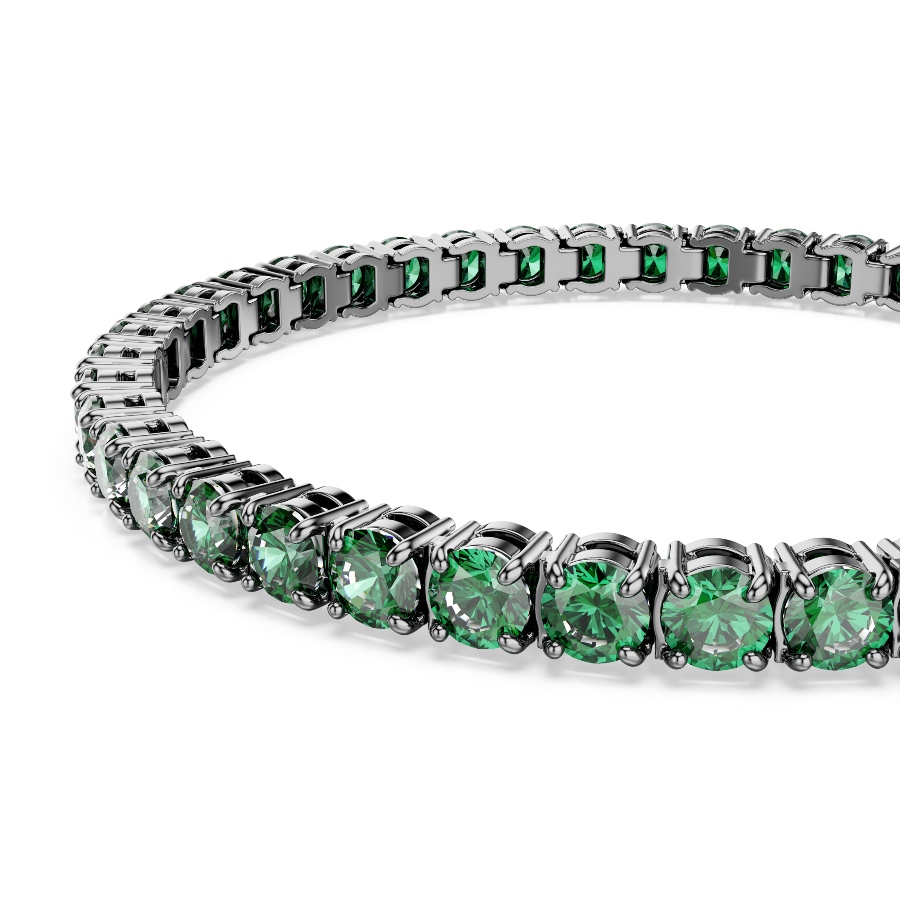 Bracelet, Round cut, Green, Ruthenium plated Matrix Swarovski 4