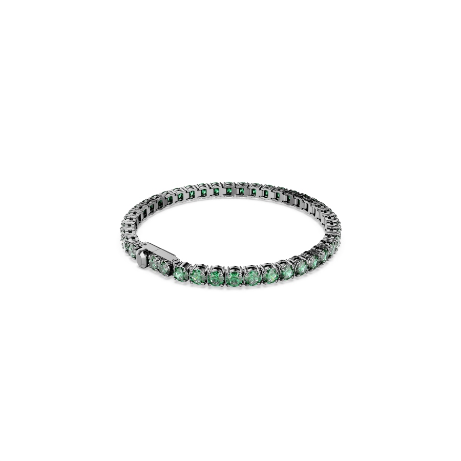Bracelet, Round cut, Green, Ruthenium plated Matrix Swarovski 5