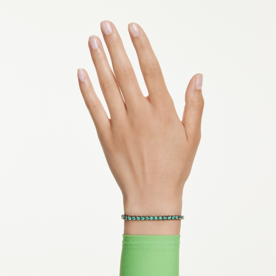 Bracelet, Round cut, Green, Ruthenium plated Matrix Swarovski 6