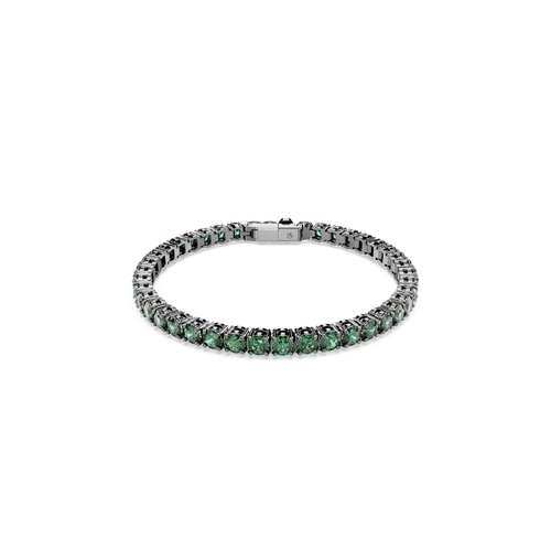 Bracelet, Round cut, Green, Ruthenium plated Matrix Swarovski