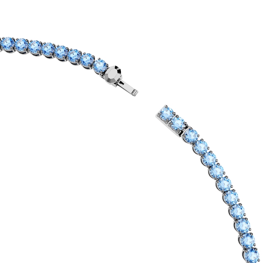 Necklace, Round cut, Blue, Ruthenium plated Matrix Swarovski 3