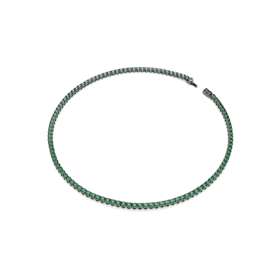 Necklace, Round cut, Green, Ruthenium plated Matrix Swarovski 2