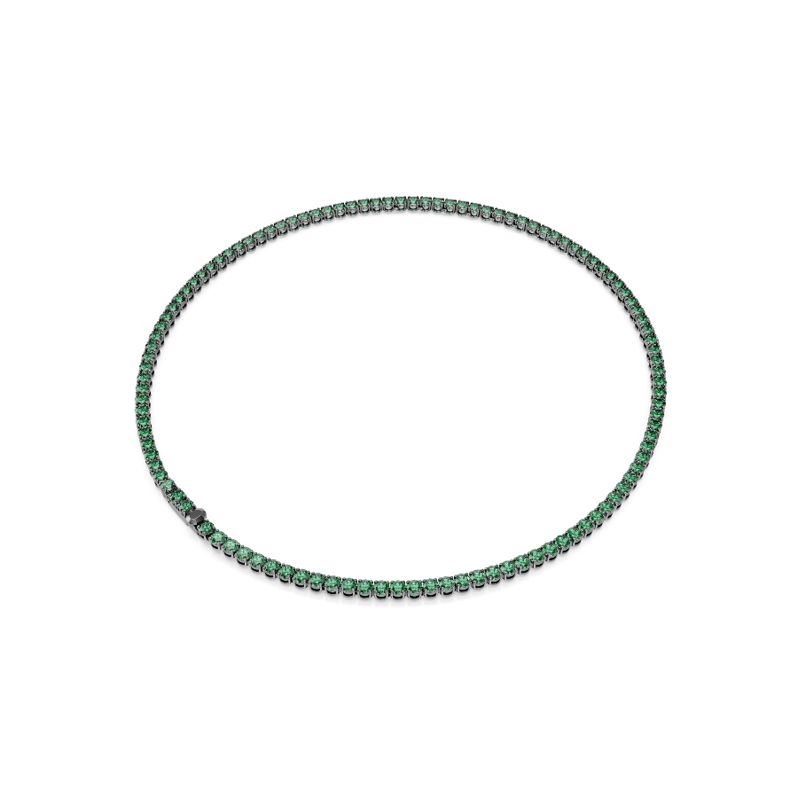 Necklace, Round cut, Green, Ruthenium plated Matrix Swarovski 5